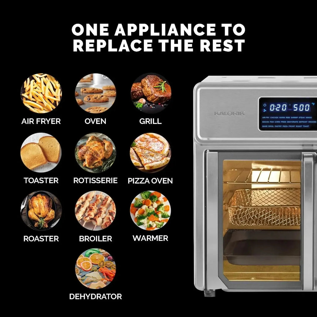 Kalorik MAXX? Digital Air Fryer Oven, 26 Quart, 10-in-1 Countertop Toaster Oven & Air Fryer Combo-21 Presets up to 500 degrees, Includes 9 Accessories & Cookbook