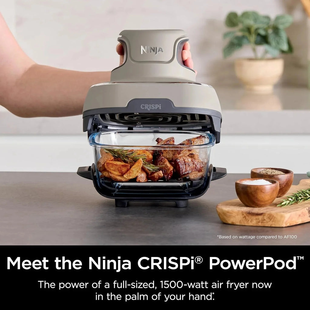 Ninja Crispi 4-in-1 Portable Glass Air Fryer Cooking System, 1500W, 4QT & 6-Cup TempWare Glass Containers with Storage Lids, Microwave, Freezer & Dishwasher Safe