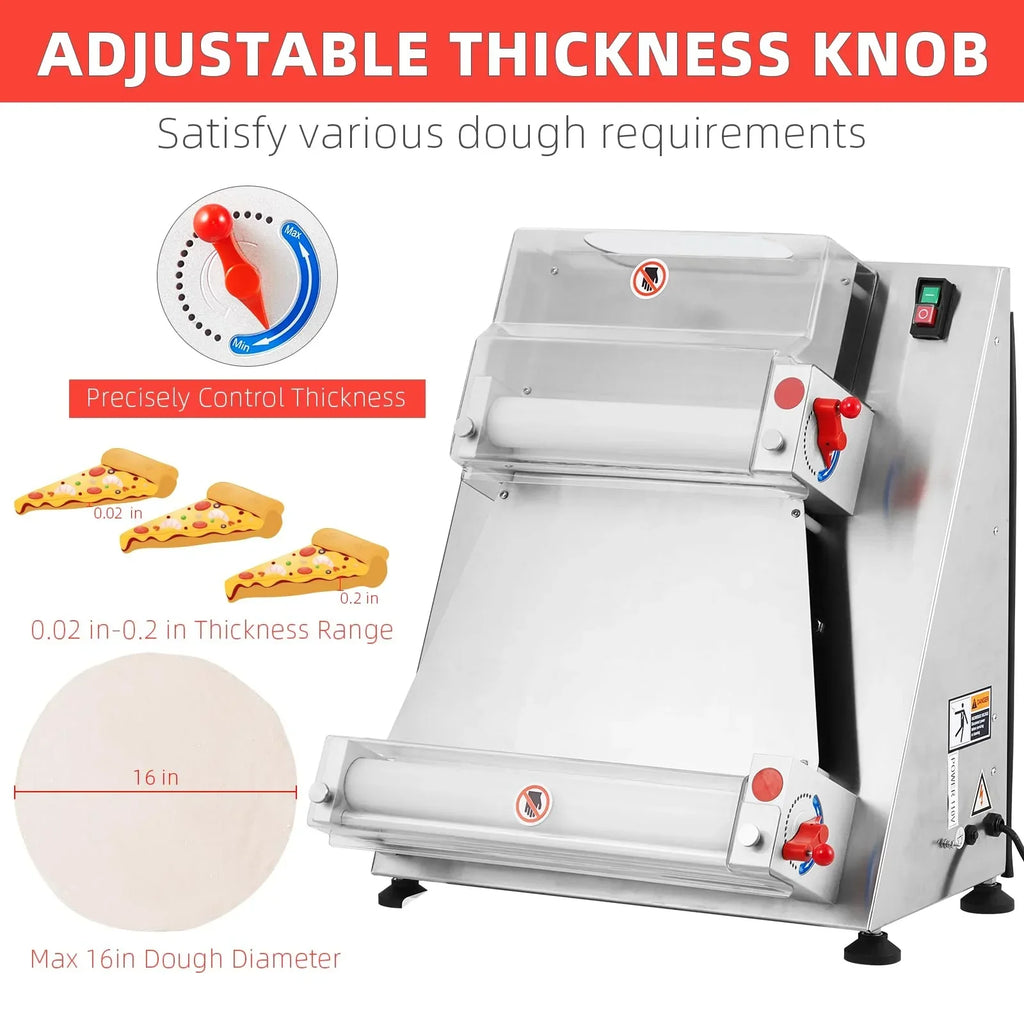 Garvee Commercial Pizza Dough Roller Sheeter, Max 16, Automatic 370W Electric Pizza Dough Roller, Stainless Steel, Suitable for Noodle, Pizza Bread and Pasta Maker Equipment