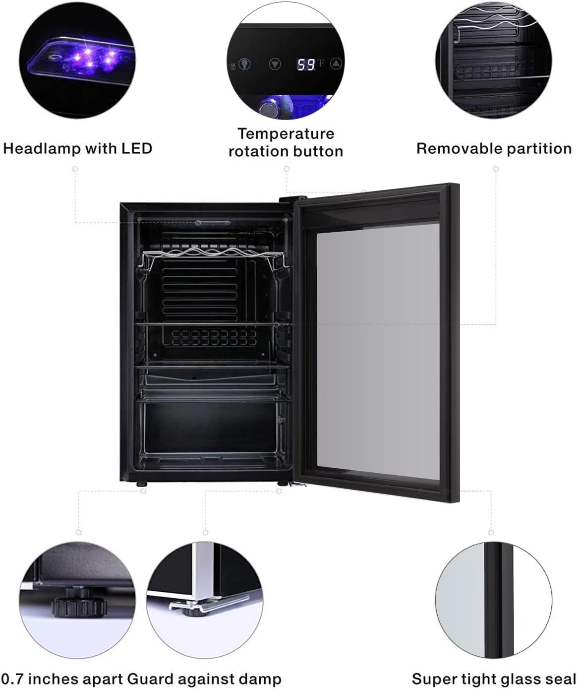 Antarctic Star 36 Bottle Wine Cooler/Cabinet BeverageRefrigerator Small Mini Wine Cellar Beer Soda Bar Fridge Quiet Operation Compressor Adjust Temperature Freestanding Black, 4.4 Cu. ft