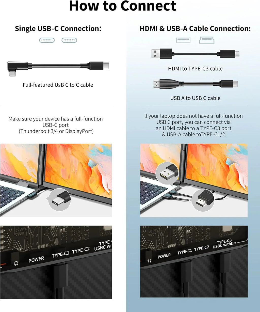 Laptop Screen Extender - 15.6 FHD 1080P Portable Monitor for Laptop, Detachable & Plug and Play Dual Laptop Monitor Extender for 13-17.3 Laptops, Compatible with Wins/Mac/Android/Chrome