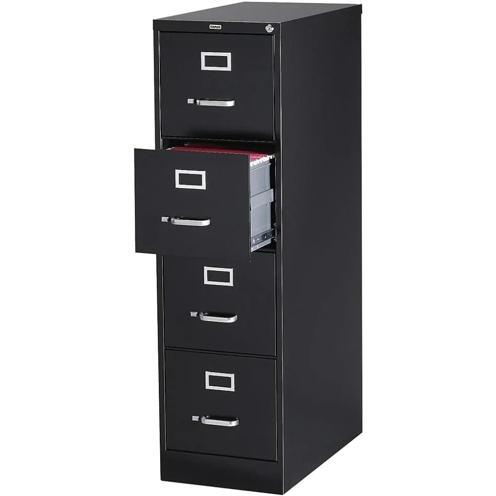 STAPLES 4-Drawer File Cabinet, Lockable, Black, 25D x 15W
