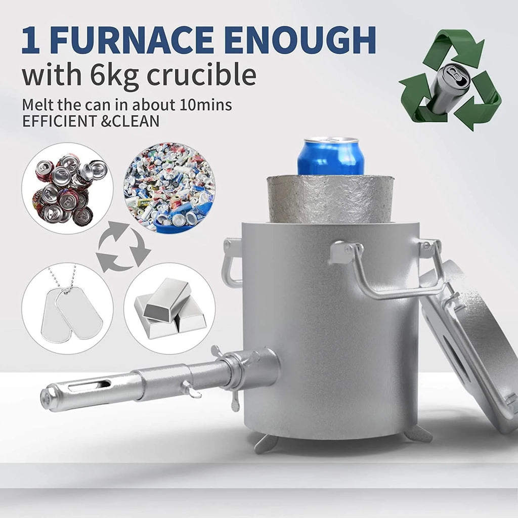 Propane Melting Furnace Kits, 6kg(13LB) Graphite Crucible, Up to 2372 F, Made of Steel Barrel, Smelt Metal,with Goggles and High Temperature Gloves