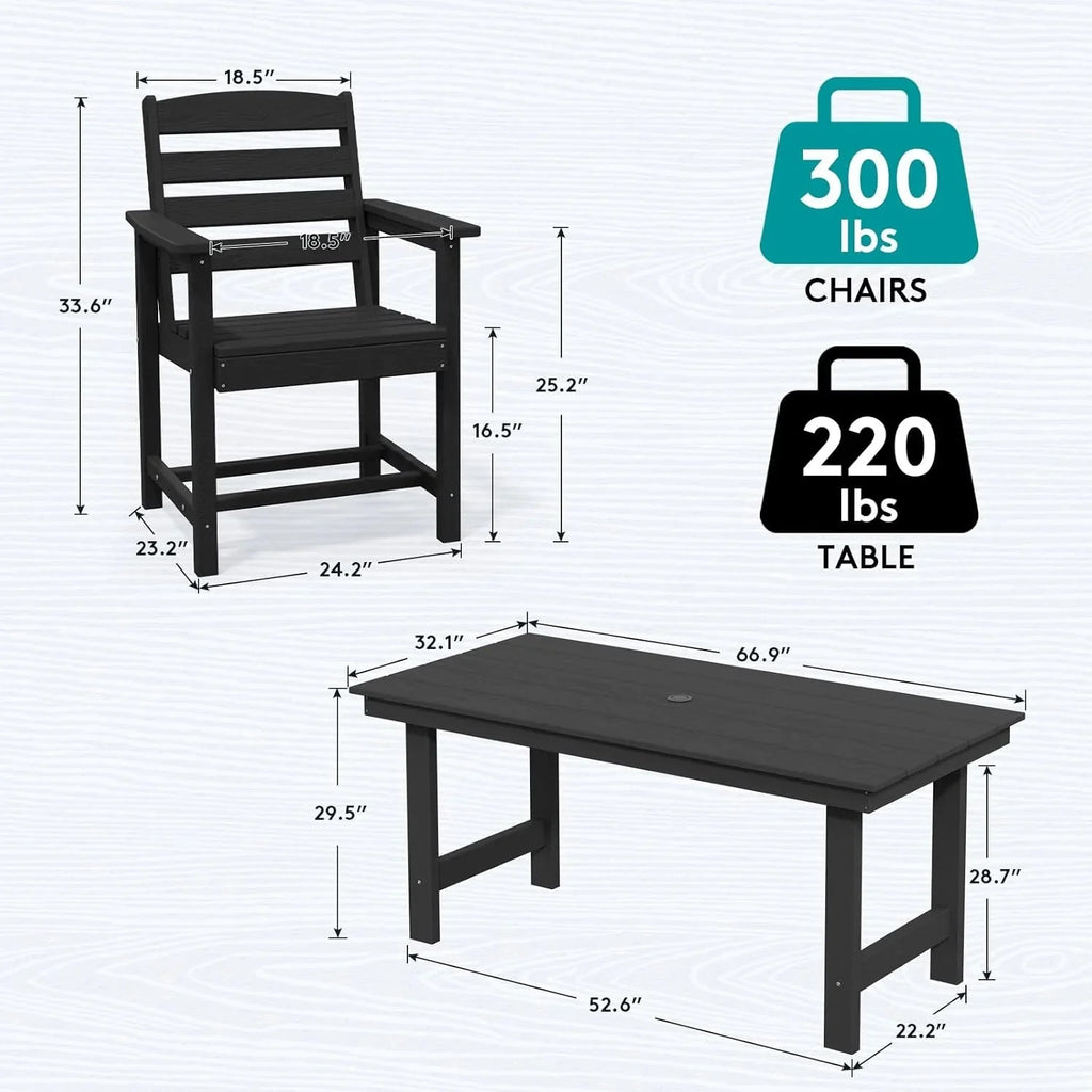 SERWALL 7-Piece Patio Table Set, Outdoor HDPE Dining Furniture with Umbrella Hole, All Weather Table and Chairs for Lawn, Garden, Poolside, Aruba