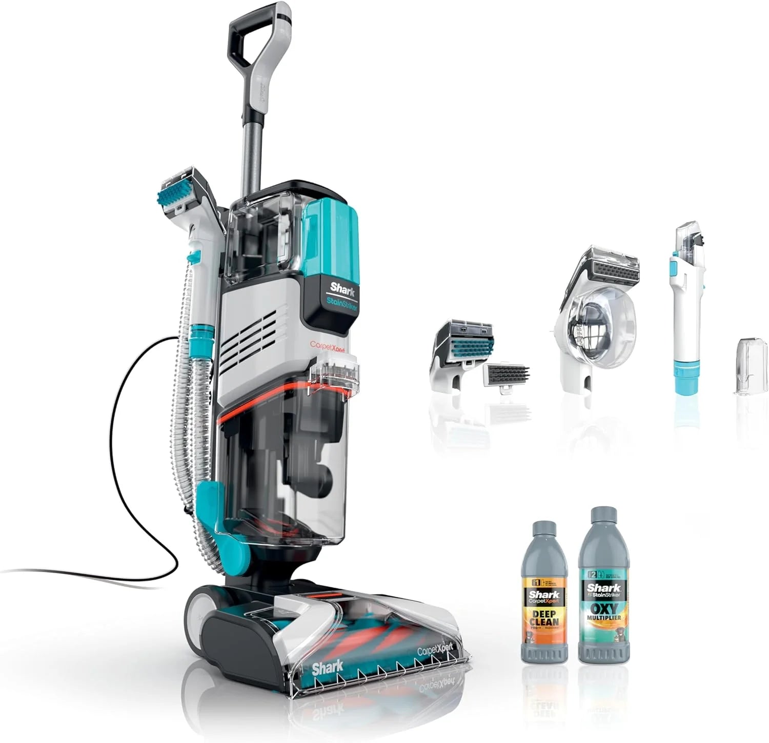 Shark CarpetXpert EX201 Carpet Cleaner, Cyan – Deep Cleaning with StainStriker, Perfect for Pets, Includes Spot & Stain Remover Tools