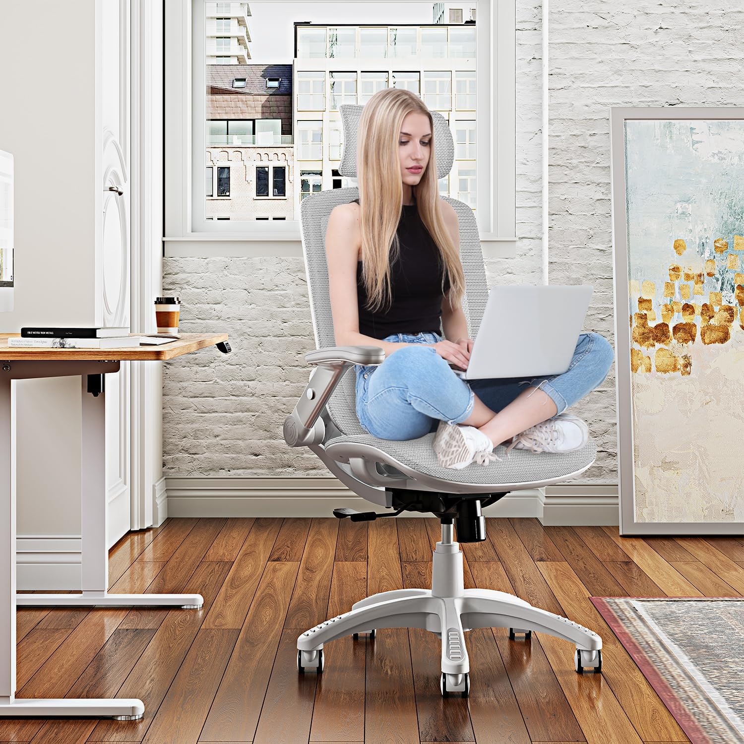 GABRYLLY Ergonomic Office Chair, High Back Home Desk Chair with Headrest, Flip-Up Arms, 90-120° Tilt Lock and Wide Cushion, Big and Tall Mesh Chairs for Man Woman, Black Task Chair