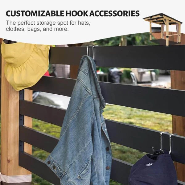 10x12FT Heavy Duty Premium Outdoor All-Season Wooden Cedar Hardtop Gazebo With Metal Roof & Back Curtains (SAK57184)