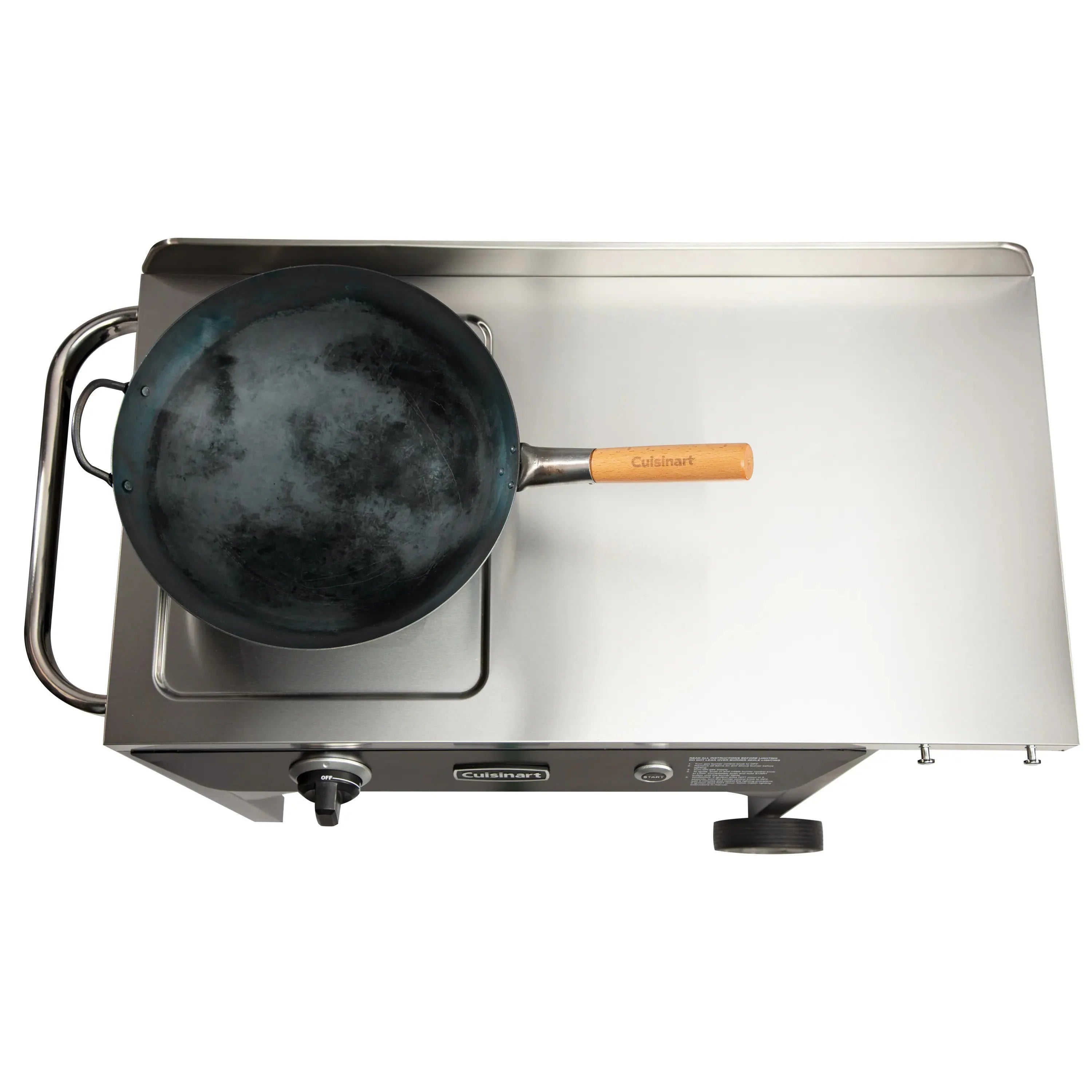Cuisinart Outdoor Wok Station, 50,000 BTU Propane Outdoor Wok Burner w Prep Table, 14锟芥?锟斤拷 Carbon Steel Wok for Stir Fry, Searing, BBQ 锟斤拷 Black