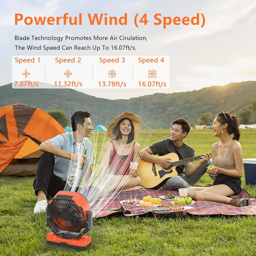 40,000mAh Battery Operated Fan, 13 Remote Camping Fan with LED Auto-Oscillating Rechargeable Fan Powerful Portable Desk Fan for Home, Camping, RV, Courtyard, Picnic, Emergency Power