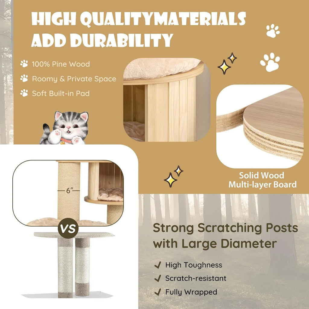 Large cat tree, multi-level tower with sisal posts, hammock, hanging basket and removable washable mats, perfect for large cats
