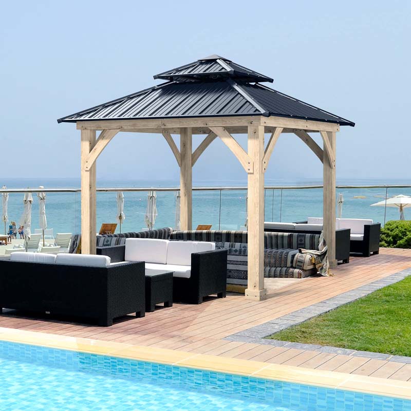 10 X 10 Ft Outdoor Patio Hardtop Gazebo With Wood Frame Amp 2 Tier Metal Roof All Weather Gazebo Pergolas Shelter