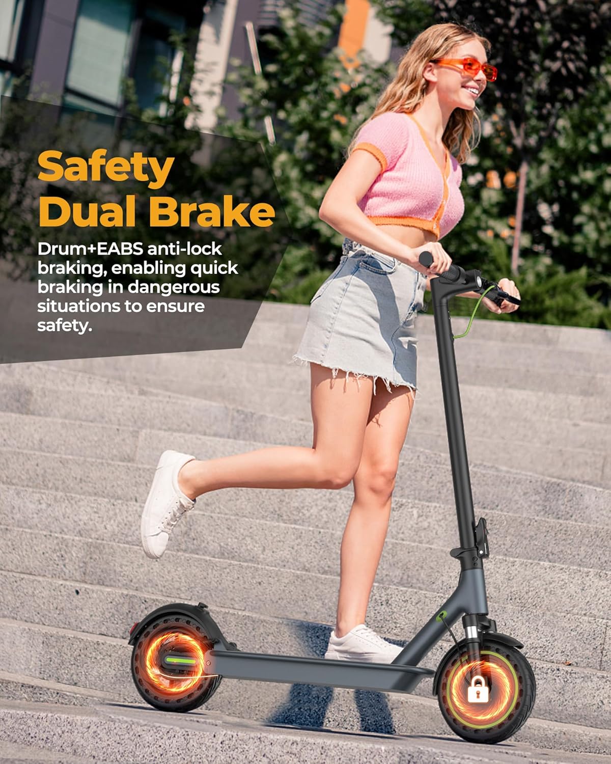 Electric Scooter - 8.5 Solid Tires, 350W Motor, Up to 19 MPH and 21-23 Miles Long-Range Portable Foldable Commuting Scooter for Adults with Double Braking System and App