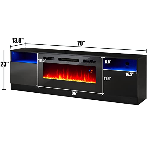 Amerlife Fireplace TV Stand with 36 Electric Fireplace, LED Light Entertainment Center