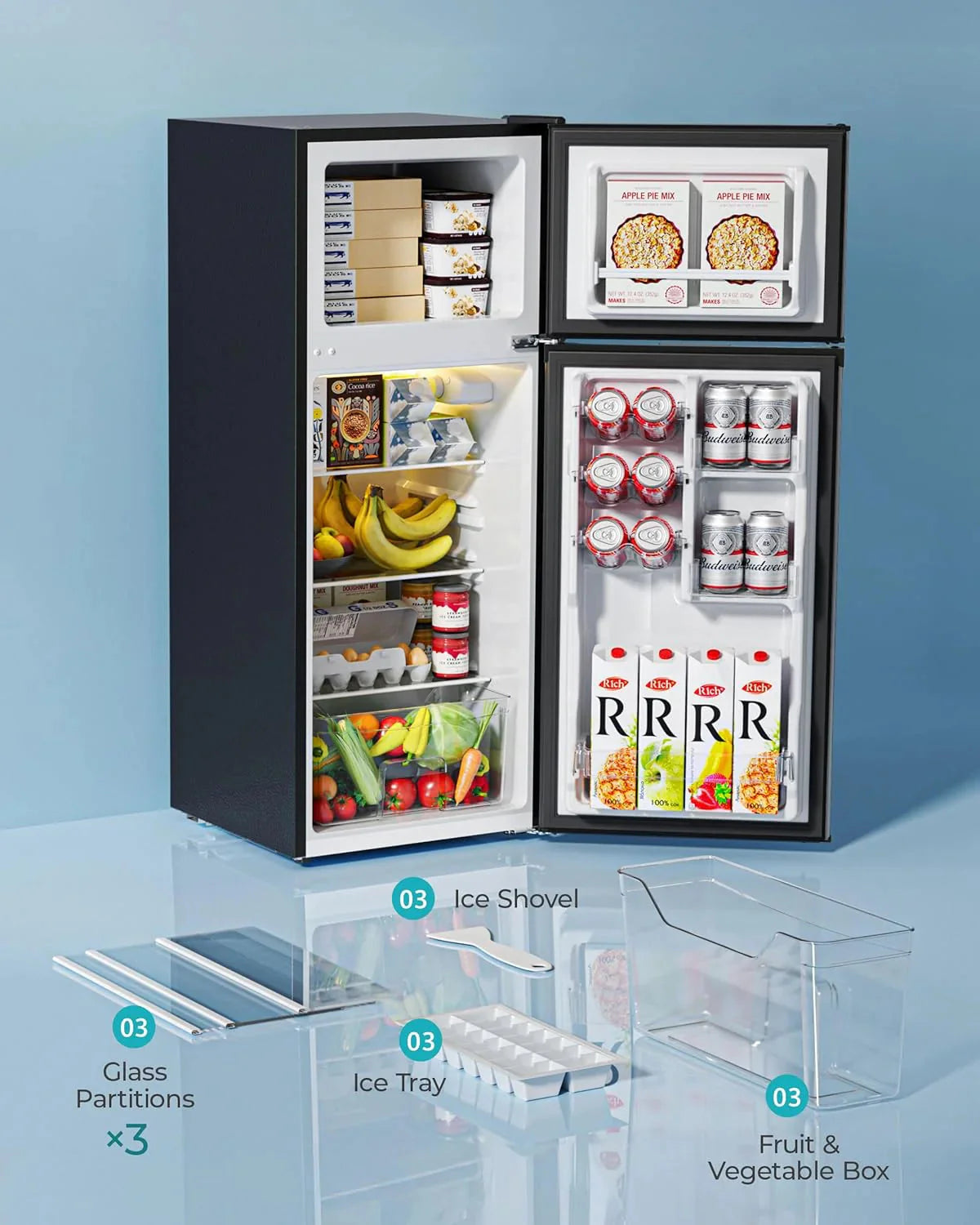 EUHOMY 3.2 Cu.Ft Mini Fridge with Freezer – 2-Door Compact Refrigerator for Bedroom, Dorm, Office or Apartment, Silver