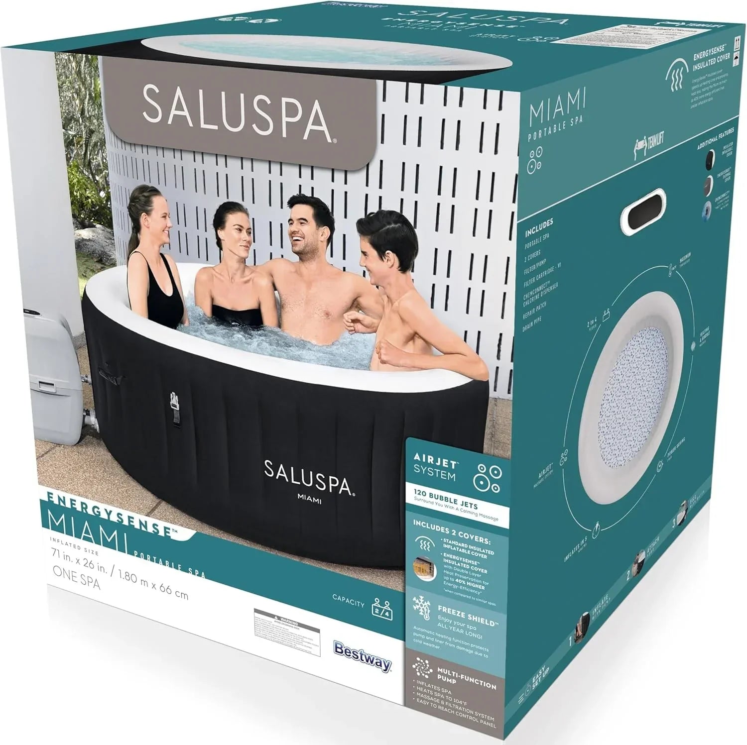 Inflatable Hot Tub Spa (71 x 26) | Portable Hot Tub with 2 Covers (1 Energy-Efficient Thermal Cover and 1 Standard Cover) | Fits Up to 2-4 Persons | Black