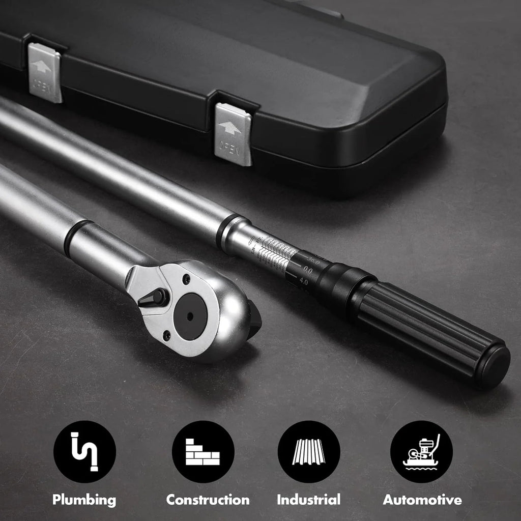 1-Inch Drive Click Torque Wrench, Dual-Scale Adjustable Torque Wrench Set with a Hex Key 200-1000ft.lb / 271-1356.7Nm