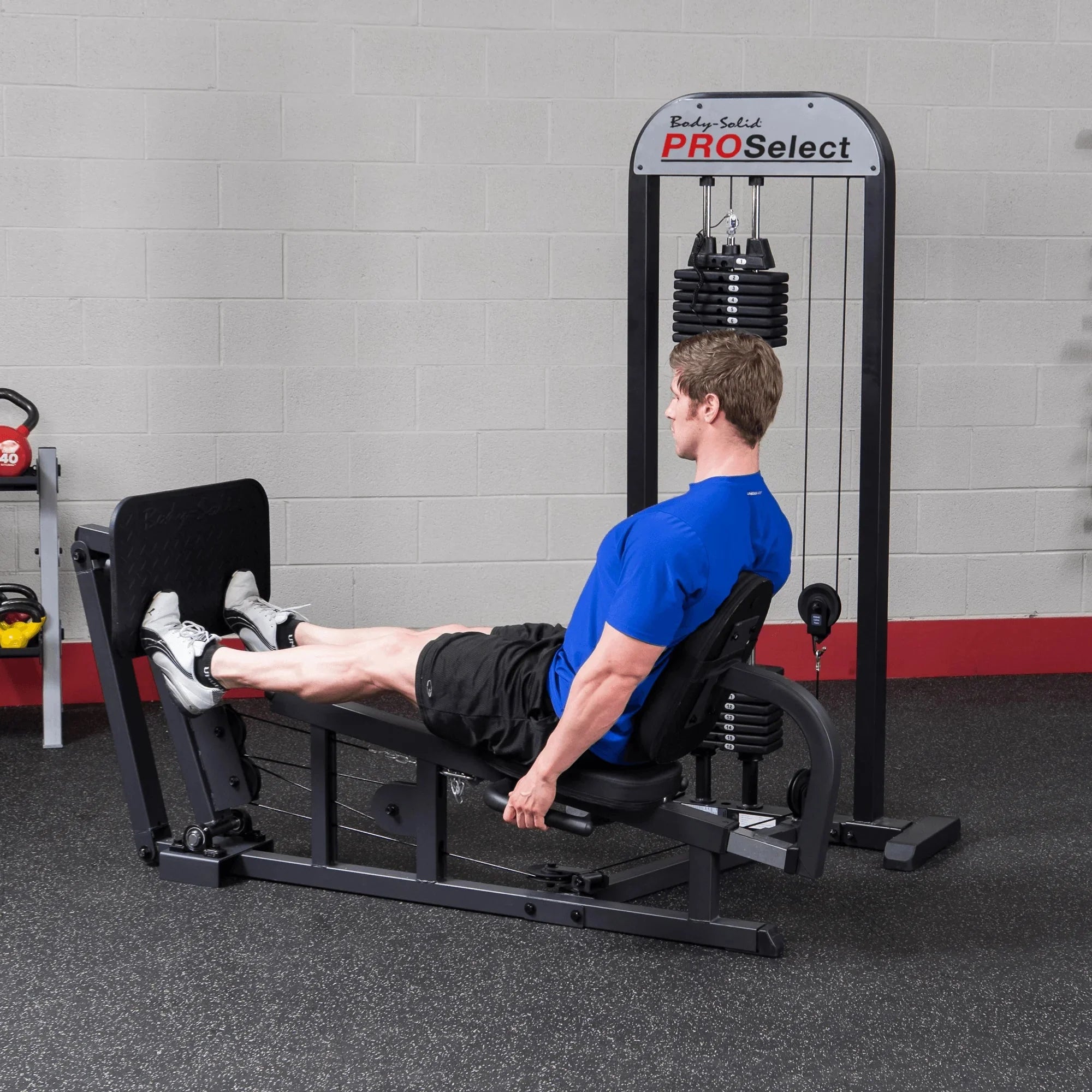 Body Solid Pro Select Leg Press GLP STK/3 with 310 lb Stack, Oversized Rubberized Footplate, Double Beam Design, Commercial Bearings