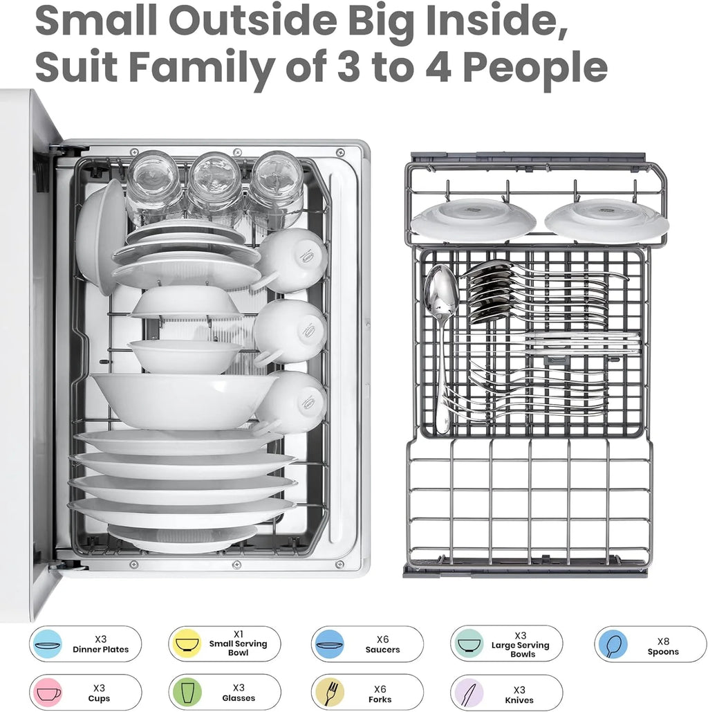 COMFEE' Portable Dishwasher Countertop with 5L Built-in Water Tank, No Hookup Needed, 6 Programs, 360° Dual Spray, 192℉ High-Temp& Air-Dry Function, Mini Dishwasher for RVs, White