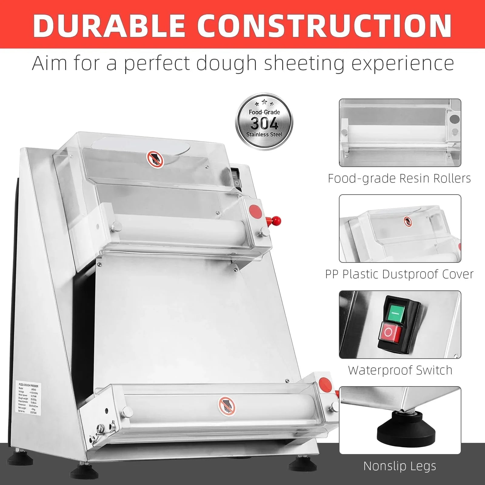 Garvee Commercial Pizza Dough Roller Sheeter, Max 16, Automatic 370W Electric Pizza Dough Roller, Stainless Steel, Suitable for Noodle, Pizza Bread and Pasta Maker Equipment