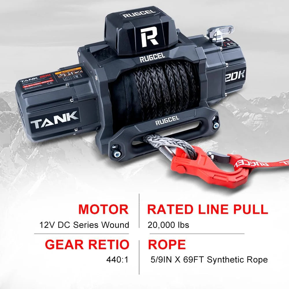 13500lb Waterproof Electric Red Synthetic Rope Winch with Hawse Fairlead, Wired Handle and 2 Wireless Remote (RED)