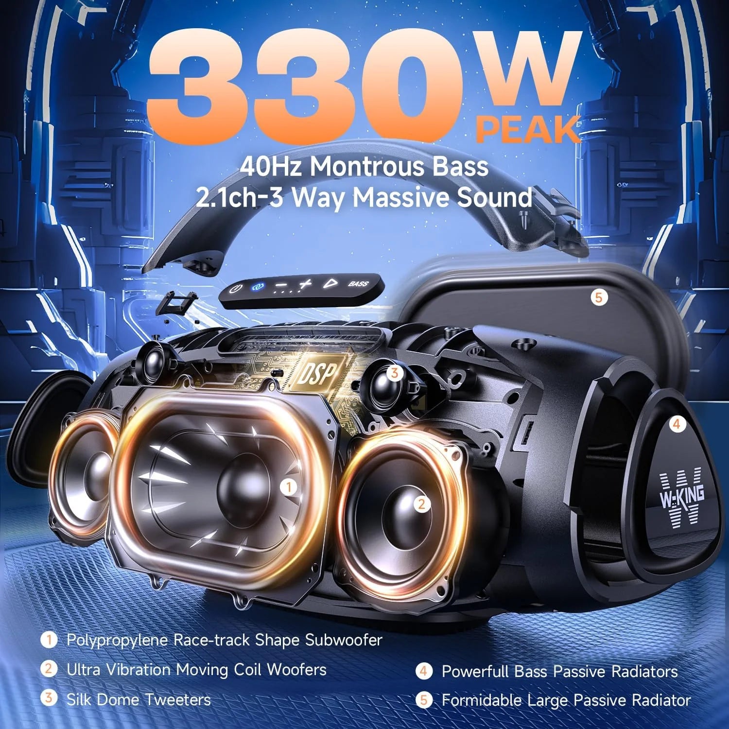 W-KING X20 Bluetooth Party Speaker, 330W, IPX7, 7.5 Subwoofer