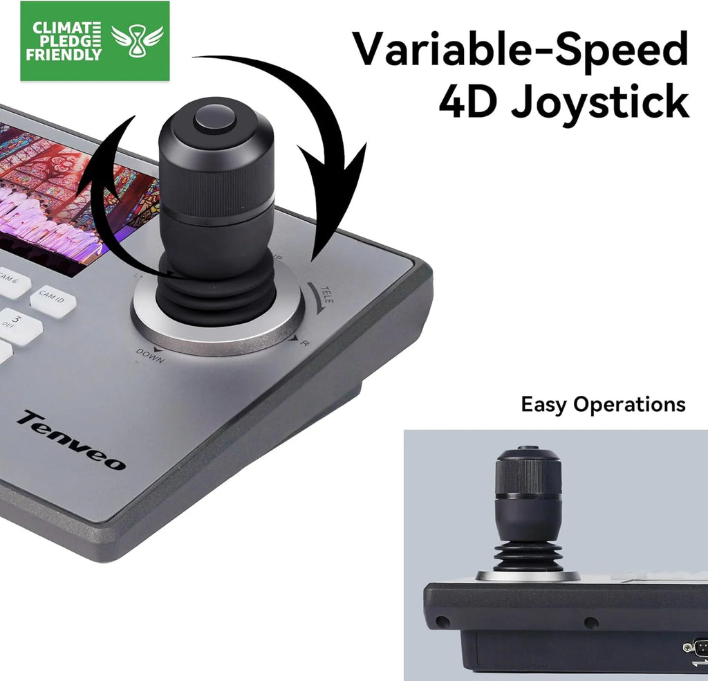 Tenveo NDI PTZ Camera Controller, 5 LCD, 4D Joystick, PoE, RS232