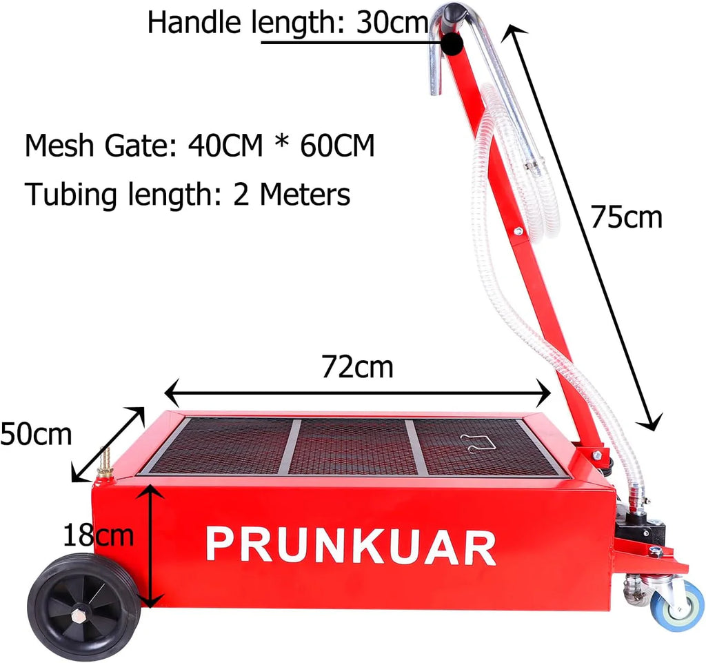 20 Gallon Low Profile Roll Around Oil Drain Pan with 110V Electric Pump 8 Feet Hose for Trucks Cars SUVS Red