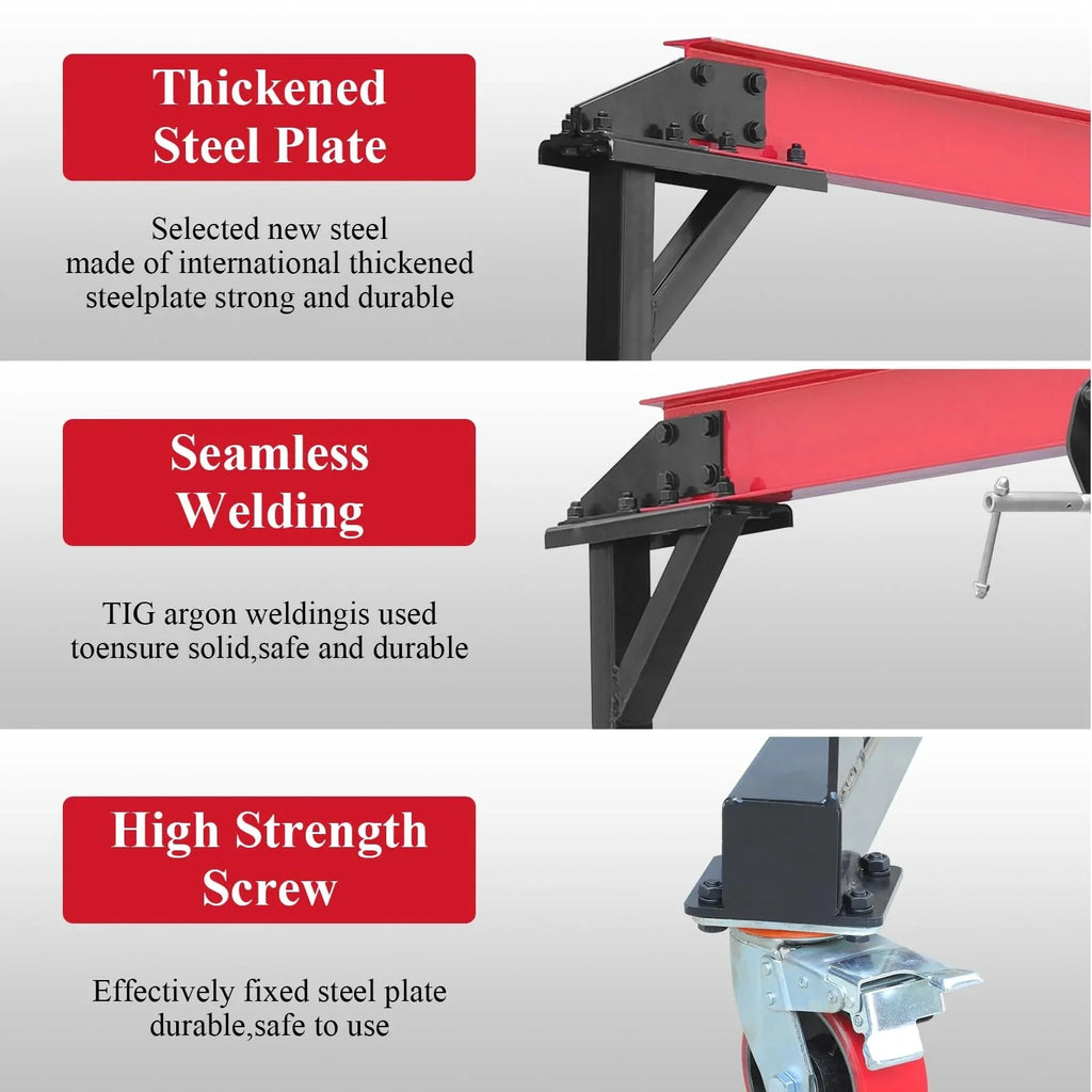 Garvee 1 Ton Adjustable Gantry Crane, 2200 lbs Capacity, Height Adjustable 96.5-143.7, Portable Hoist for Factory, Construction, Warehouse, Auto Repair
