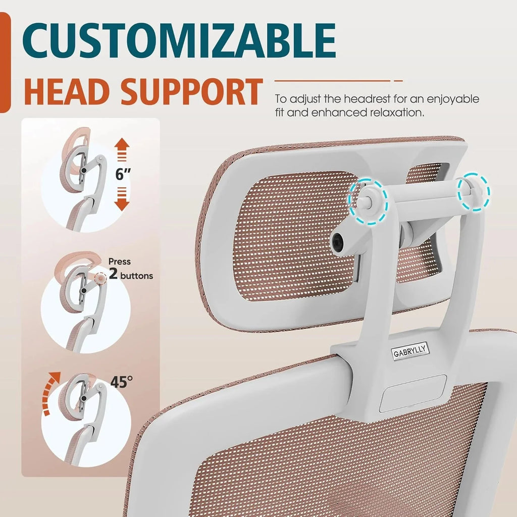 GABRYLLY Ergonomic Office Chair, High Back Home Desk Chair with Headrest, Flip-Up Arms, 90-120° Tilt Lock and Wide Cushion, Big and Tall Mesh Chairs for Man Woman, Black Task Chair
