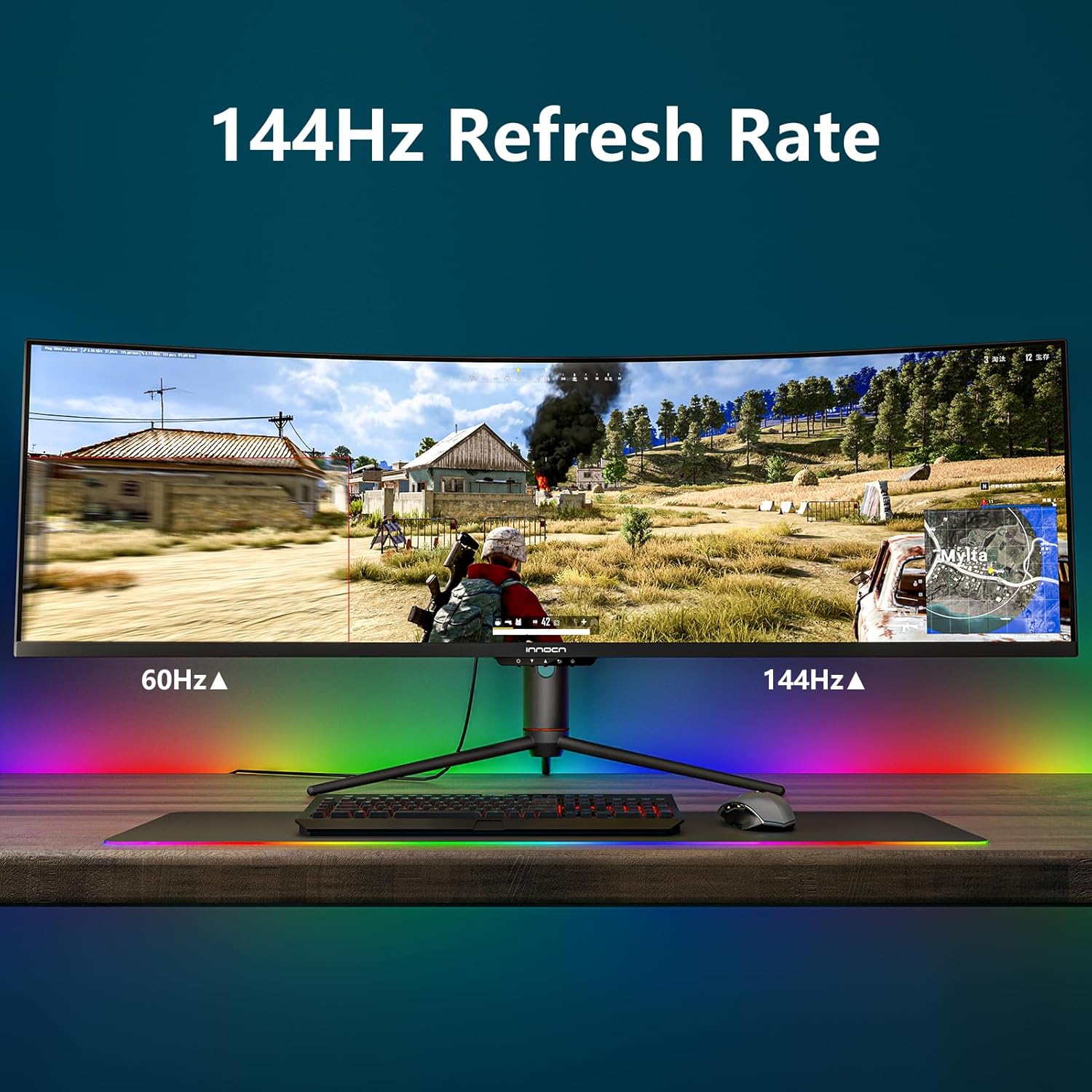 INNOCN 49 Curved Gaming Monitor, 144Hz, HDR400, USB-C, 49C1G