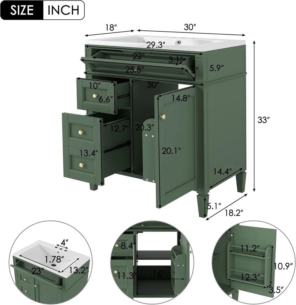 36 Bathroom Vanity with Single Sink Combo, Modern Undermount Bathroom Sink Cabinet with 2 Drawers and a Tip-Out Drawer, Freestanding Bathroom Vanities, Soft Closing, Solid Wood Frame