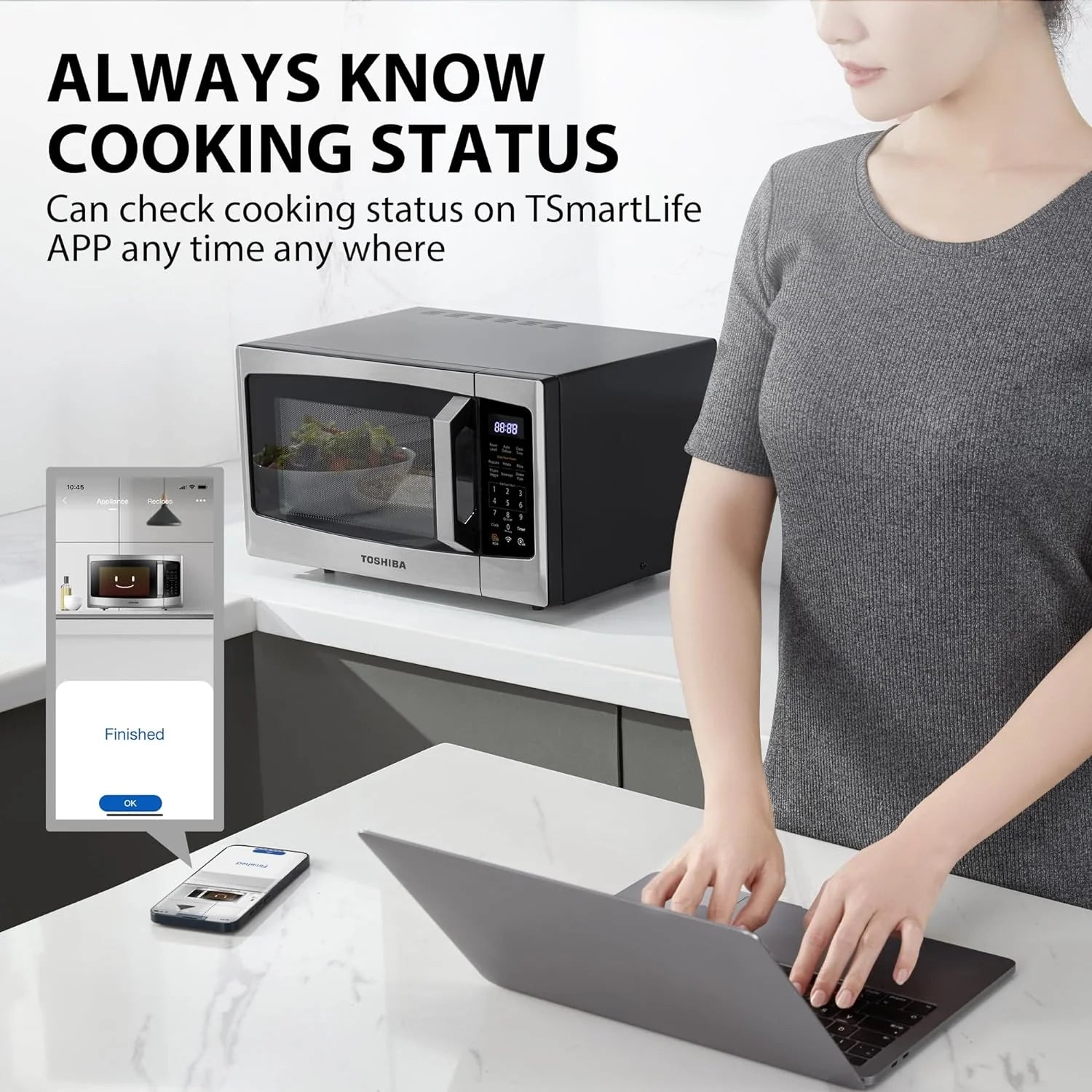 TOSHIBA 4-in-1 ML-EC42P(SS) Countertop Microwave Oven, Smart Sensor, Convection, Air Fryer Combo, Mute Function, Position Memory 13.6 Turntable, 1.5 Cu Ft, 1000W, Silver