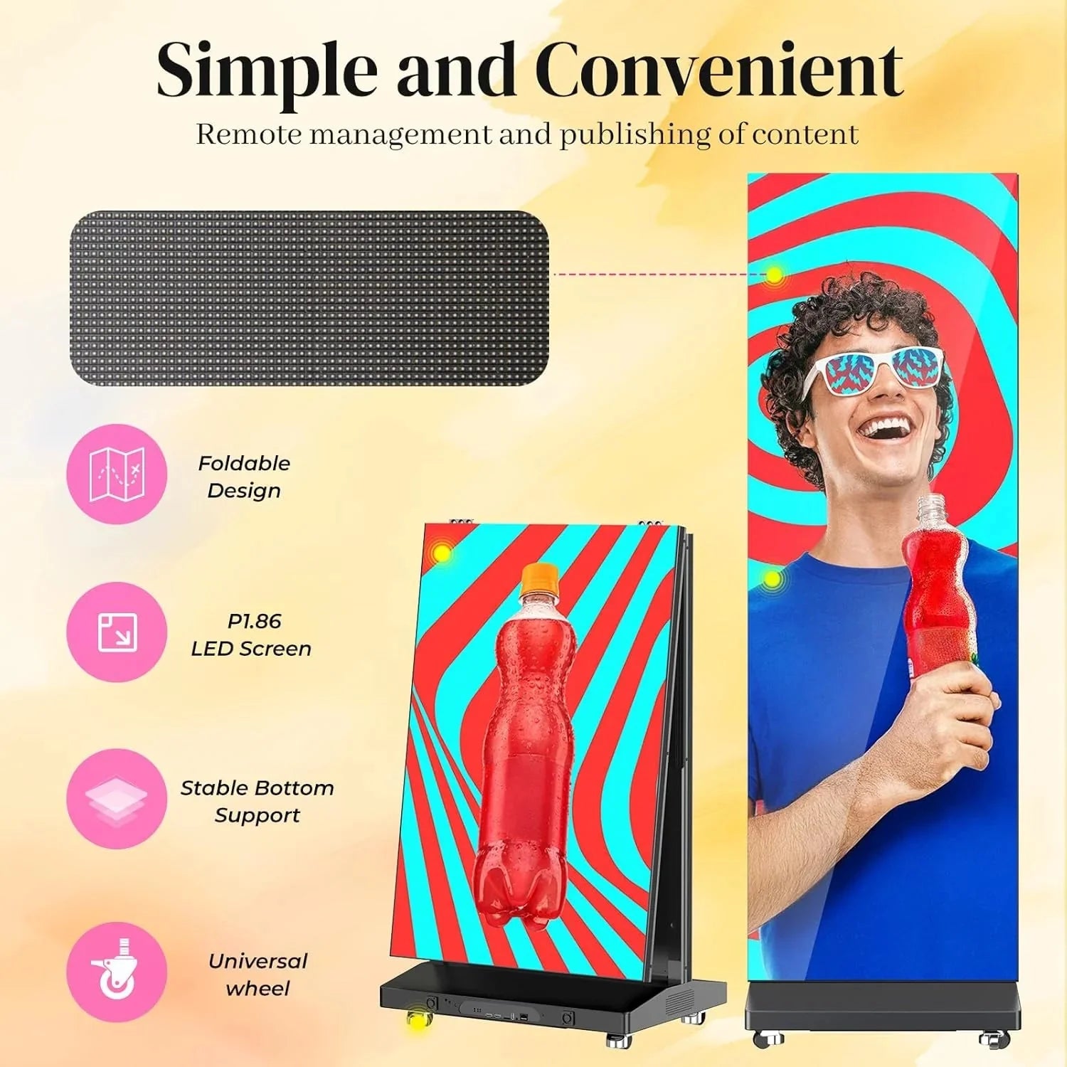 80 P1.86 Flexible Spliceable LED Poster Display – USB Plug-and-Play, Mobile & PC Remote Control, Digital Signage Advertising Screen (Silver, 1-Pack)