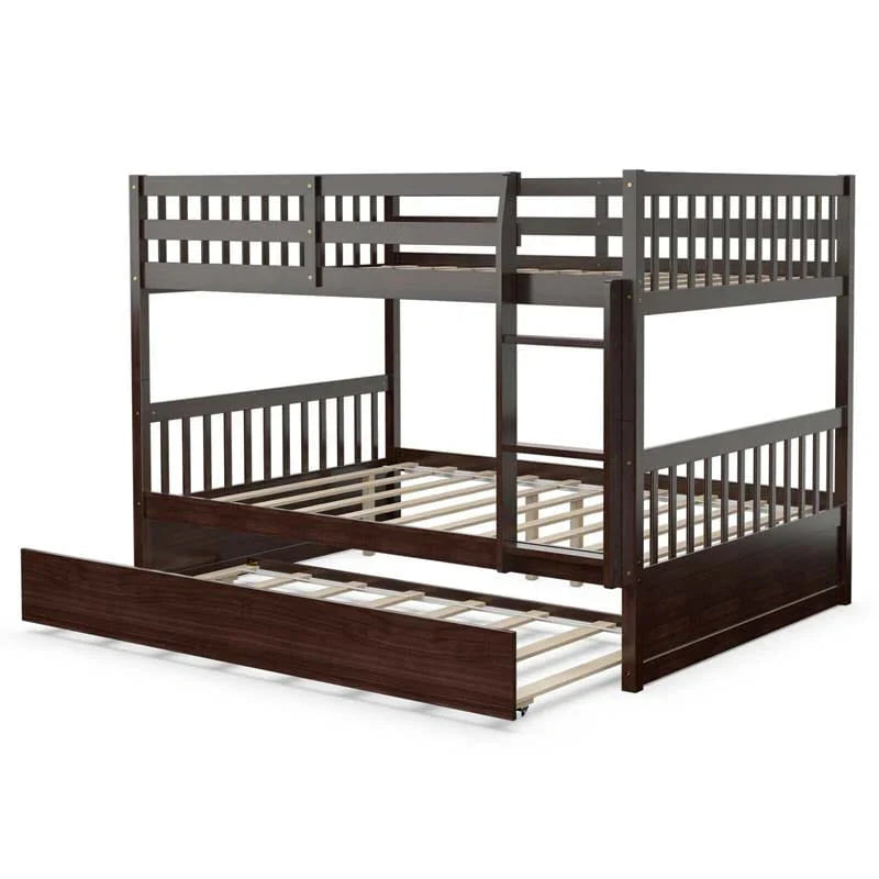 Solid Wood Full Over Full Bunk Bed Frame With Trundle Safety Ladder Amp Guardrails Convertible Bunk Bed For Kids Teens