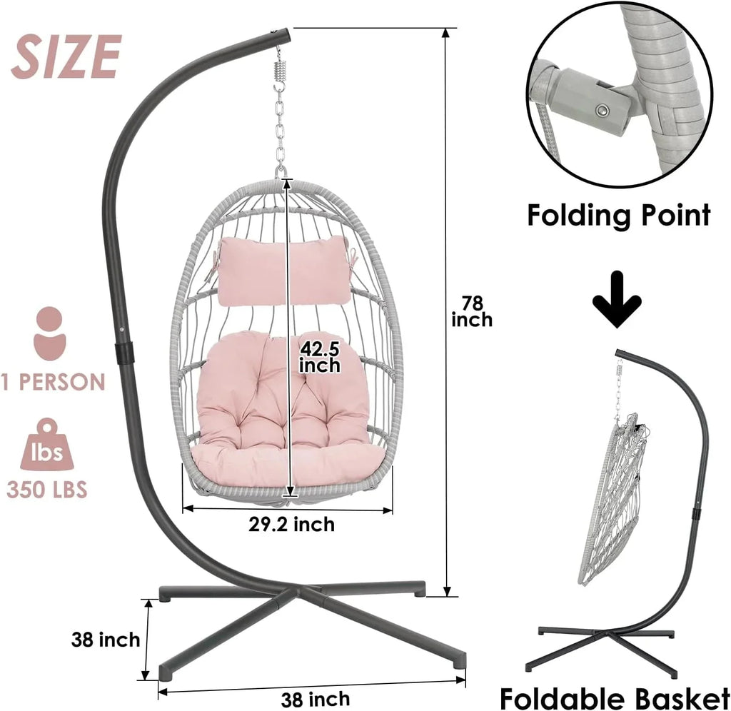 Yechen Indoor Outdoor Egg Hanging Chair with Stand, Patio Wicker Swing Egg Chair Indoor Swinging Chair Outdoor Hammock Egg Chair 350lbs Capacity for Patio Bedroom Balcony, Charcoal Grey (EG-001)