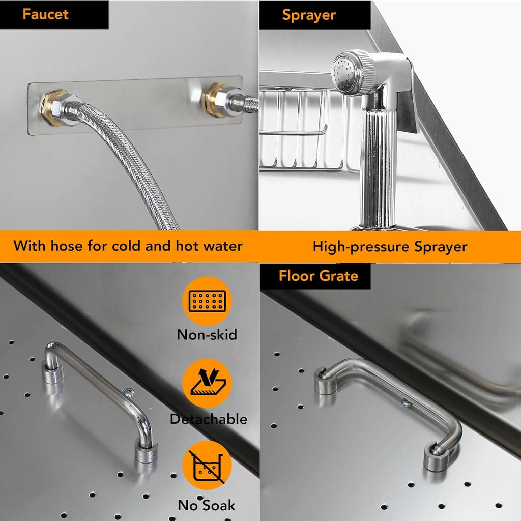 50 Dog Wash Bathtub, Pet Wash Station, Professional Stainless Steel Dog Grooming Tub with Ramp, Faucet, Sprayer, Drain Kit, Right Door