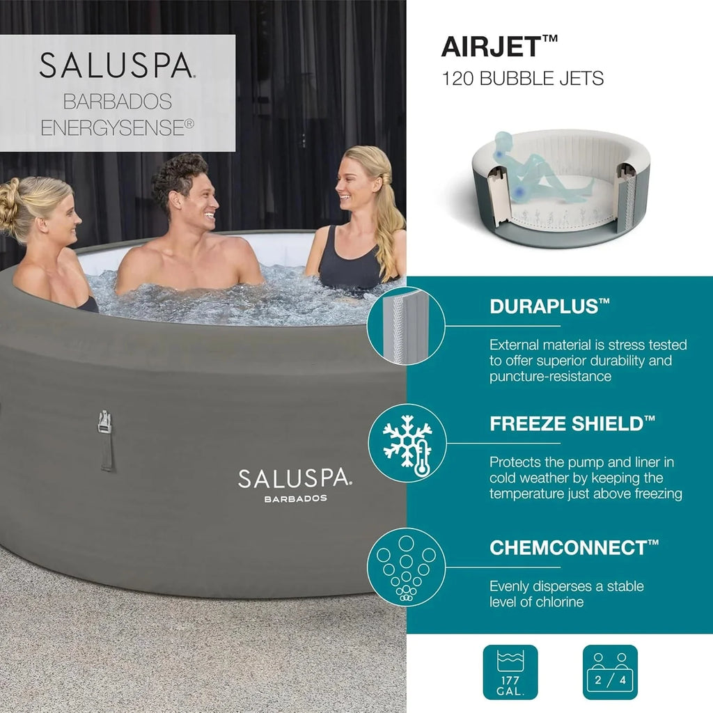 Inflatable Hot Tub Spa (71 x 26) | Portable Hot Tub with 2 Covers (1 Energy-Efficient Thermal Cover and 1 Standard Cover) | Fits Up to 2-4 Persons | Black