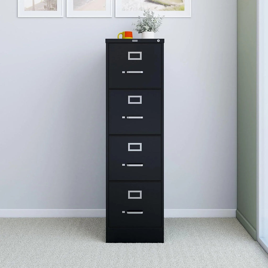 STAPLES 4-Drawer File Cabinet, Lockable, Black, 25D x 15W