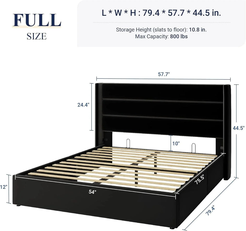 Allewie Queen Size Lift Up Storage Bed, Modern Wingback Headboard, Hydraulic Support, No Box Spring Needed, Light Beige