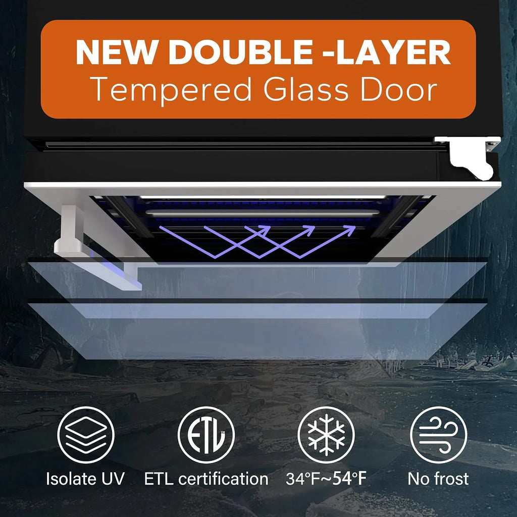 24'' Wine Cooler Refrigerator - 46 Bottle Wine Fridge Dual Zone with Modern Touch Intelligent Digital 40°-65°F Low Noise, Built in or Freestanding Wine Cooler for Home and Kitchen