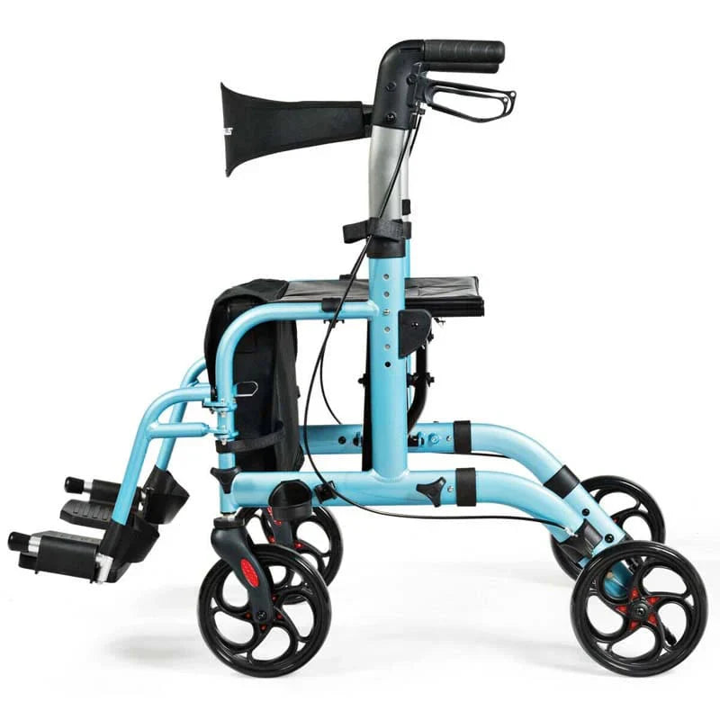 2 In 1 Rollator Walker Wheelchair Folding Medical Walker Aluminum Transport Chair Mobility Walking Aid - Comfortable And Ergonomic Design