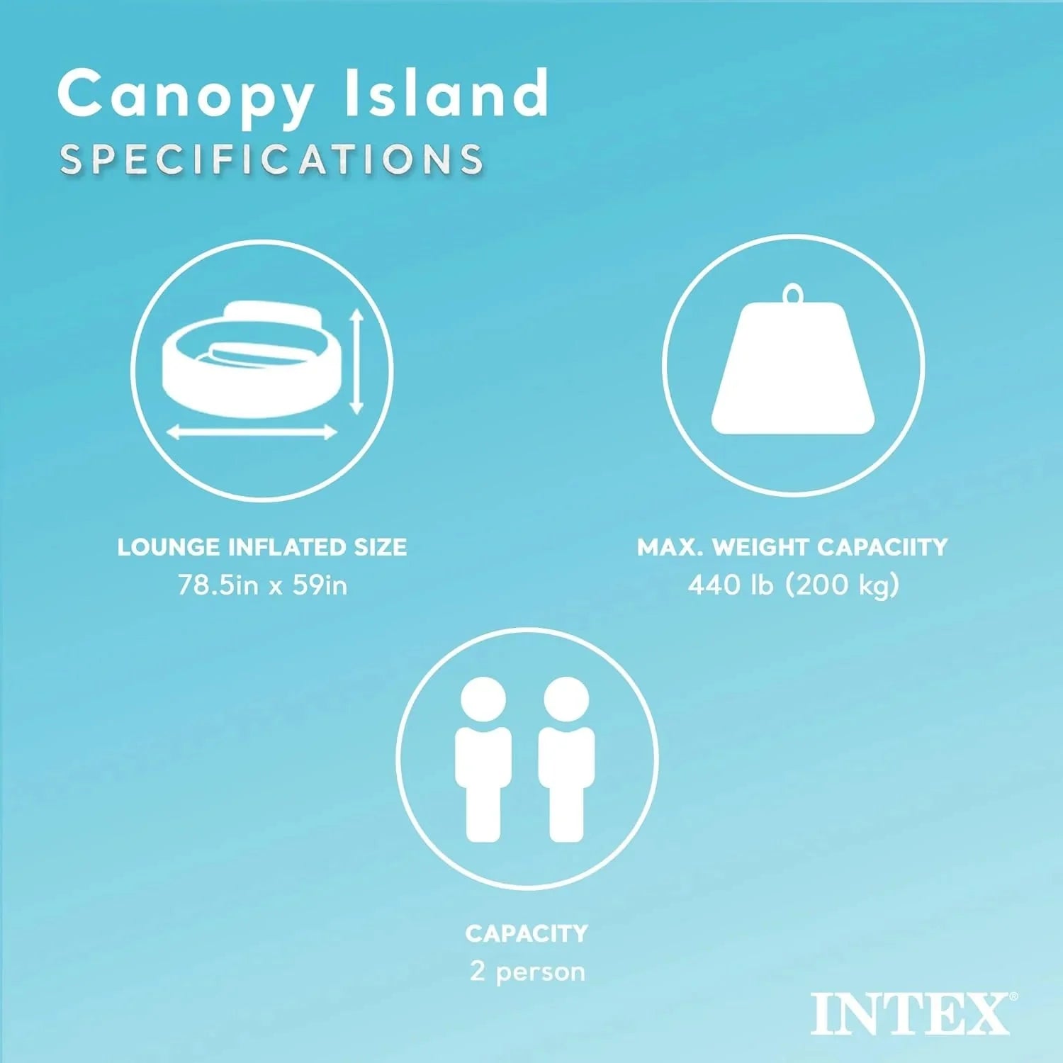 58292EP Canopy Island Inflatable Pool Float: Comfortable Lounge Surface Built-in Cup Holders Detachable Sunshade 440lb Max Weight Capacity 78.5 x 59