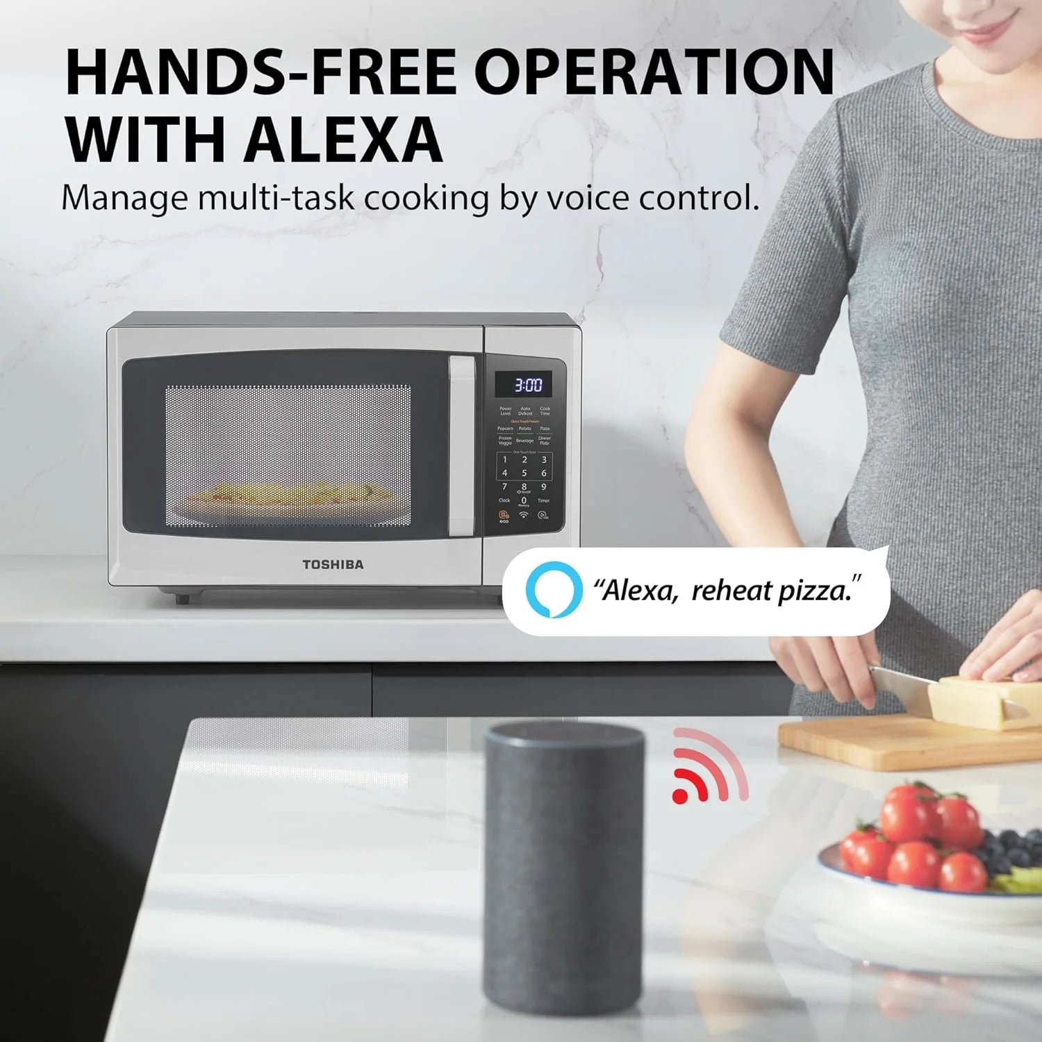 TOSHIBA 4-in-1 ML-EC42P(SS) Countertop Microwave Oven, Smart Sensor, Convection, Air Fryer Combo, Mute Function, Position Memory 13.6 Turntable, 1.5 Cu Ft, 1000W, Silver