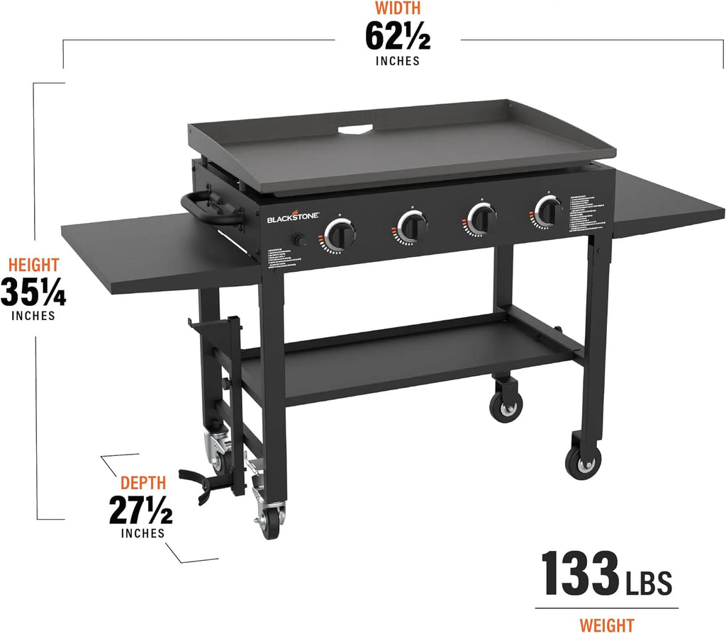 36 Gas Griddle Cooking Station 4 Burner Flat Top Gas Grill Propane Fueled Restaurant Grade Professional 36 Outdoor Griddle Station with Side Stands (1554)