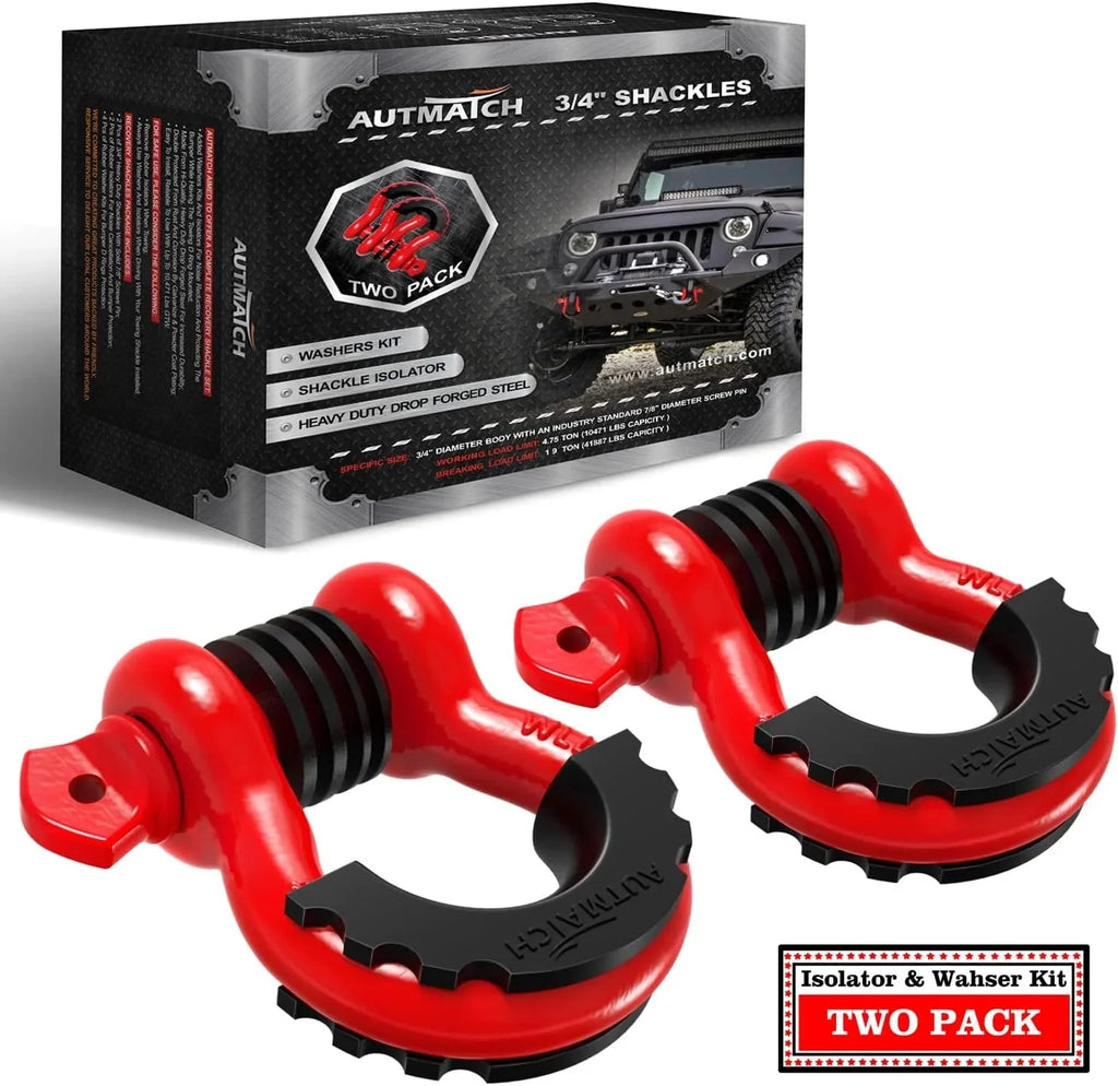 AUTMATCH D Ring Shackle 3/4 Shackles (2 Pack) 41,887Ibs Break Strength with 7/8 Screw Pin