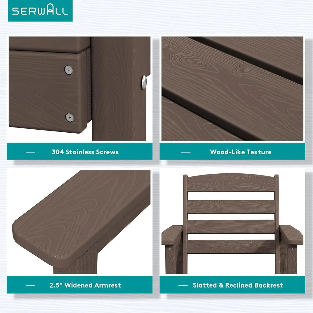 SERWALL 7-Piece Patio Table Set, Outdoor HDPE Dining Furniture with Umbrella Hole, All Weather Table and Chairs for Lawn, Garden, Poolside, Aruba