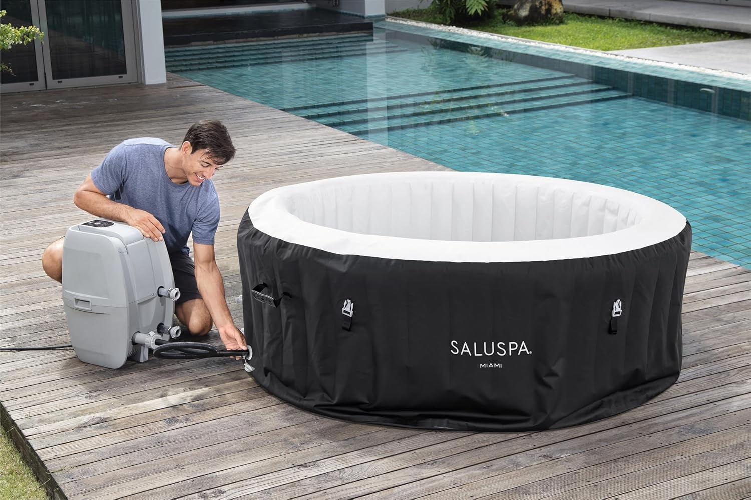 Inflatable Hot Tub Spa (71 x 26) | Portable Hot Tub with 2 Covers (1 Energy-Efficient Thermal Cover and 1 Standard Cover) | Fits Up to 2-4 Persons | Black