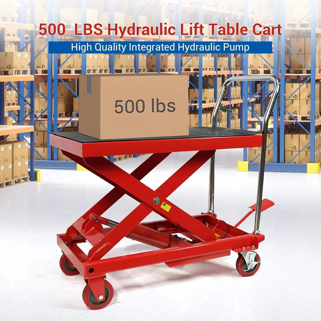 500LBS Hydraulic Lift Table Cart, 30 Lifting Height., Double Scissor Lift Table with 4 Wheels and Non-Slip Pad, Hydraulic Scissor Lift Table for Material Handling and Transportation