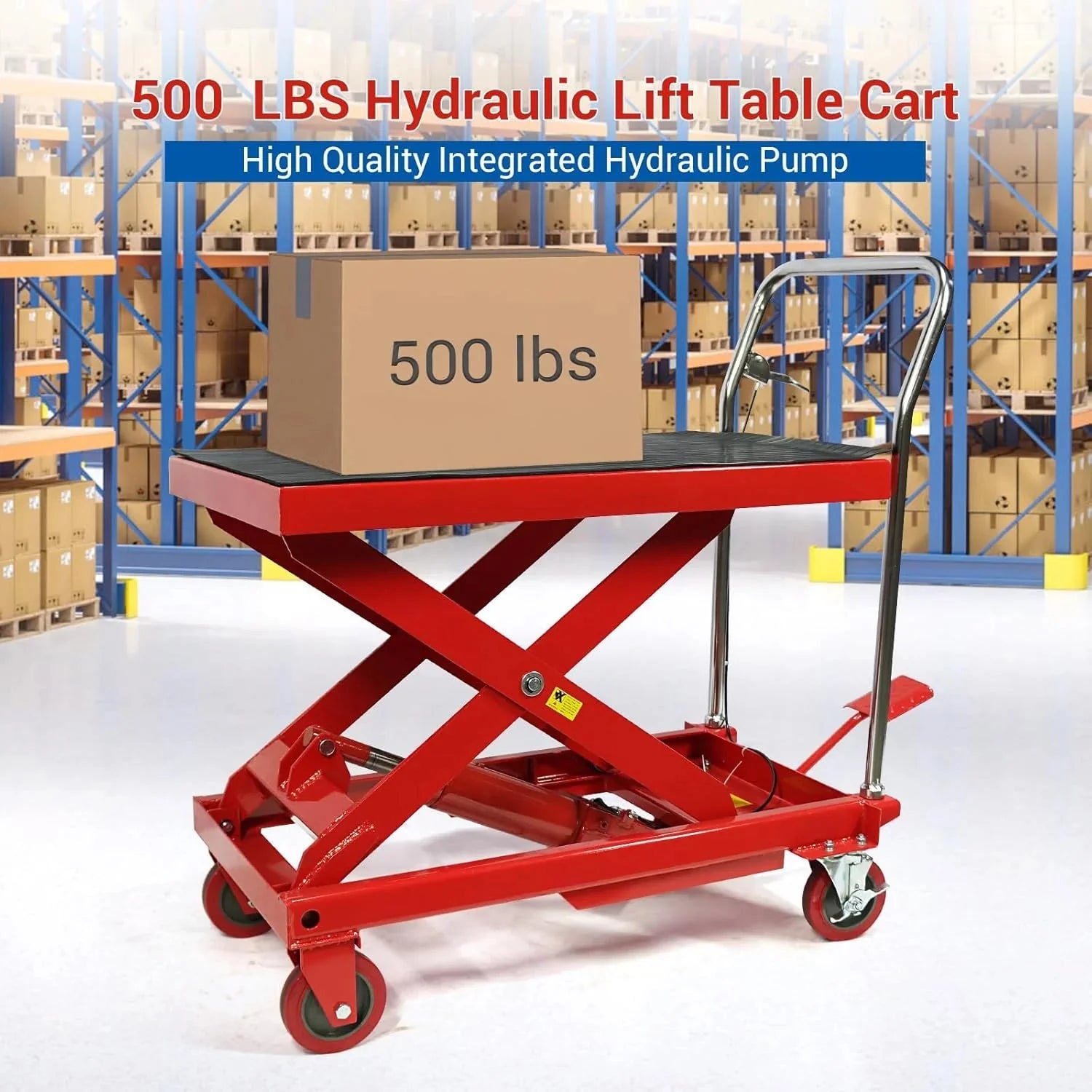 500LBS Hydraulic Lift Table Cart, 30 Lifting Height., Double Scissor Lift Table with 4 Wheels and Non-Slip Pad, Hydraulic Scissor Lift Table for Material Handling and Transportation