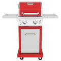 2-Burner Propane Gas Grill, Red ?? Stainless Steel, 28,000 BTUs, Compact Design